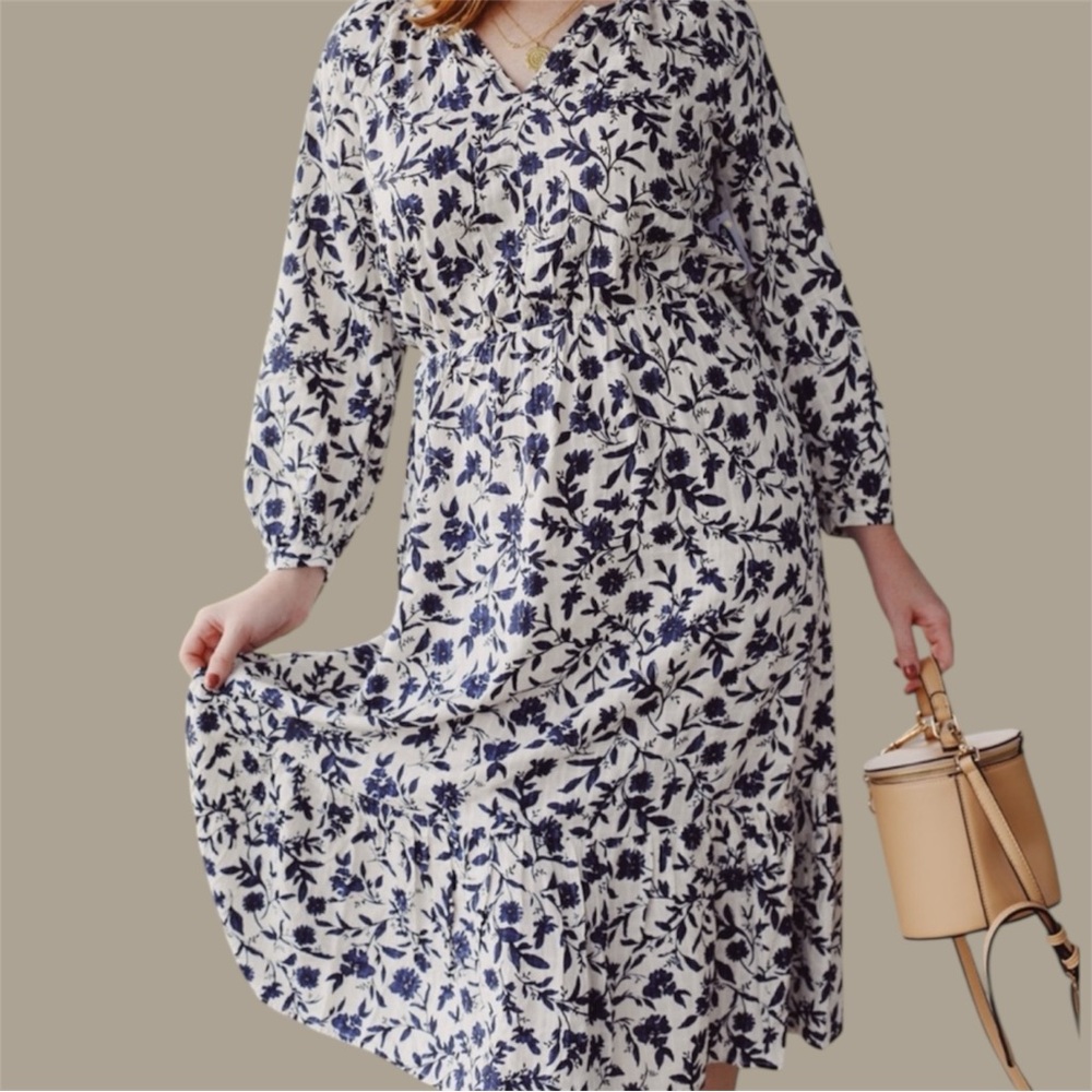 NWT Old Navy Long Sleeve White Floral Dress Sz‎ Medium